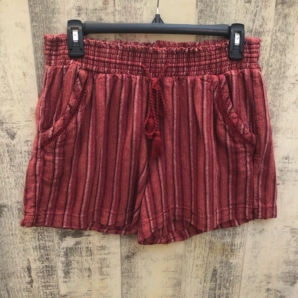 BRIGGS Red Stripe Linen‎ Blend Shorts Casual Comfort Pockets Lightweight Stretch